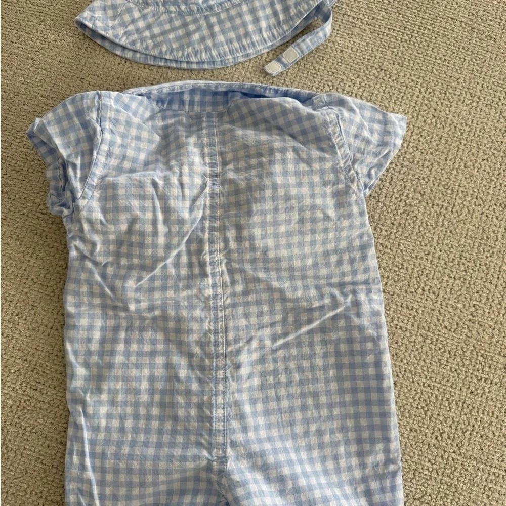 The Children's Place Light Blue Checkered Shirt and Hat Set
